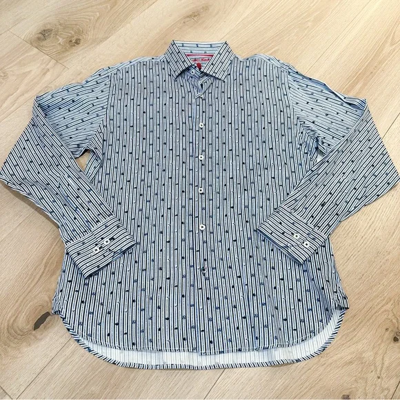 NWT VISCONTI BLACK Men's Patterned Striped Shirt Size Medium​ - Picture 11 of 13